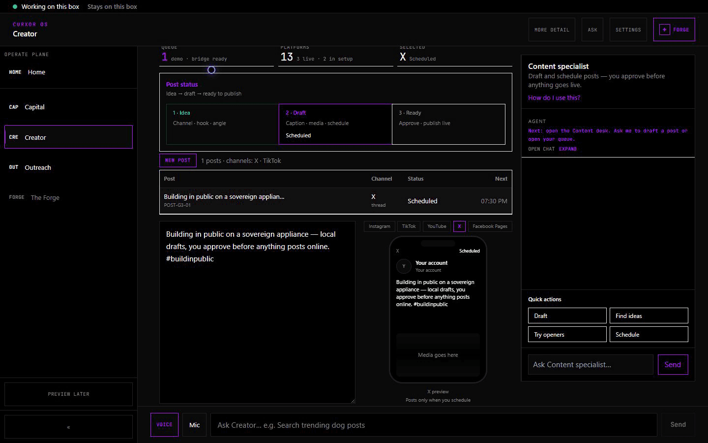 Flight Command Creator screen captured on the MS-S1 appliance