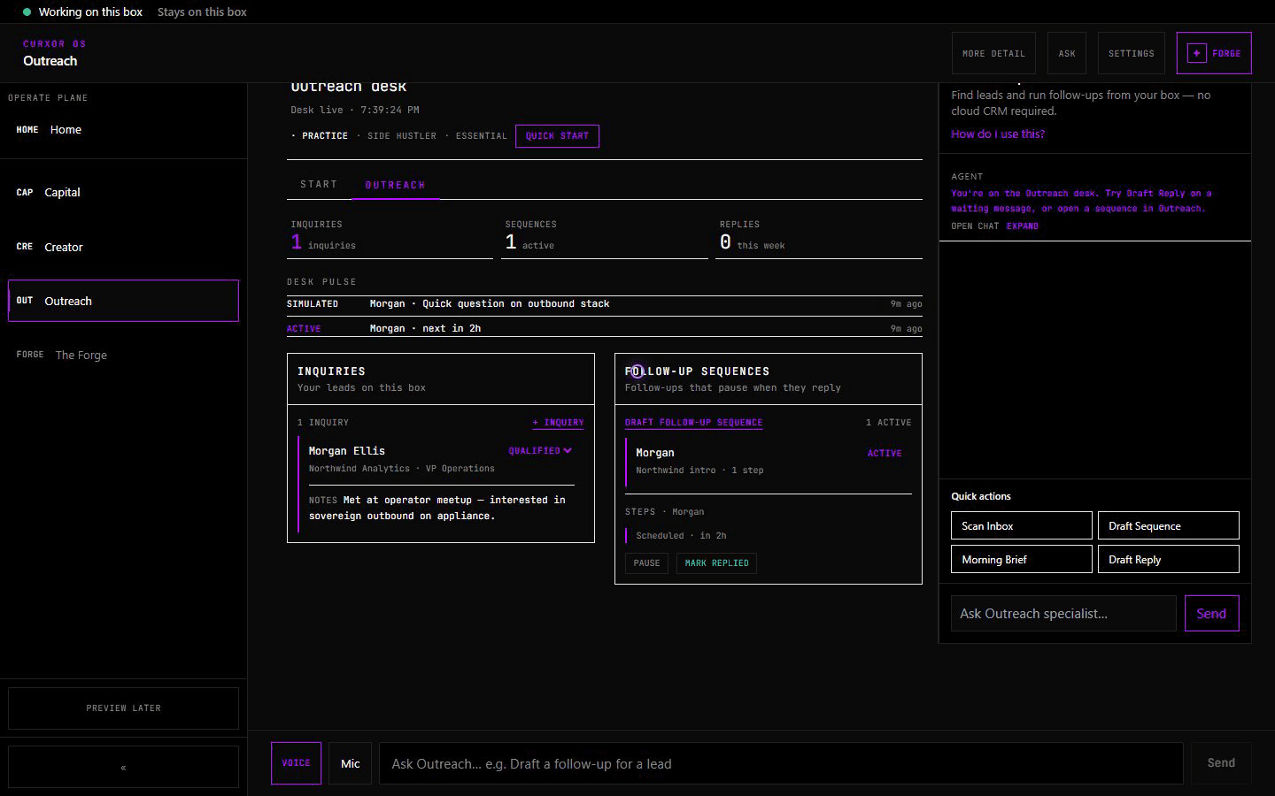 Flight Command Outreach screen captured on the MS-S1 appliance